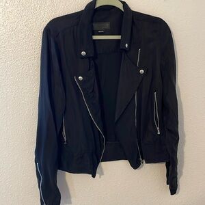 Blank NYC Moto Jacket Black 100% Tencel Full Zip Roll Tab Sleeve Medium Women